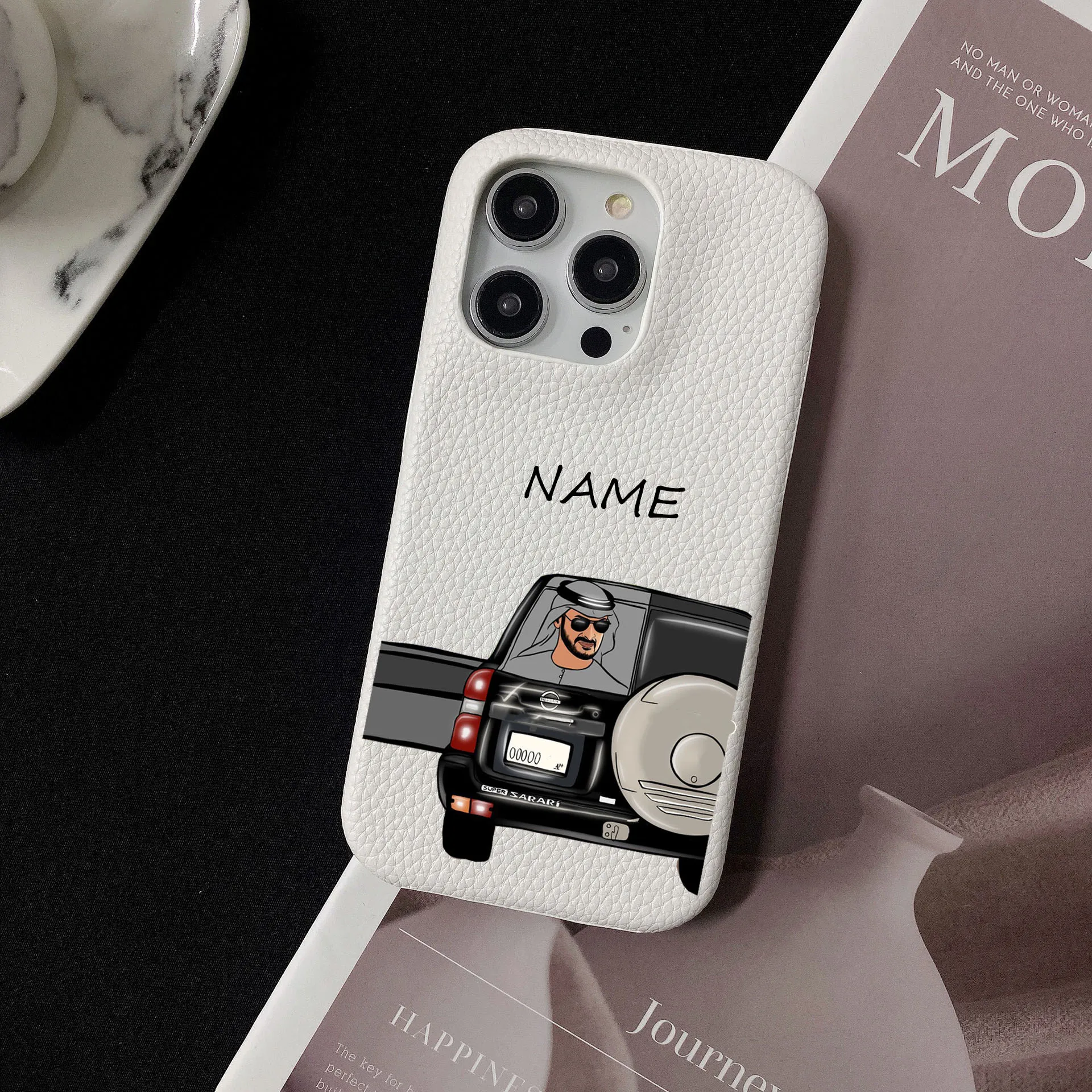 Dubai Illustration Pebble Grain Leather Case for iphone 11 12 14 13 15 16 17 Pro Max XS Max XR 16 Plus Covers Moon & Stars