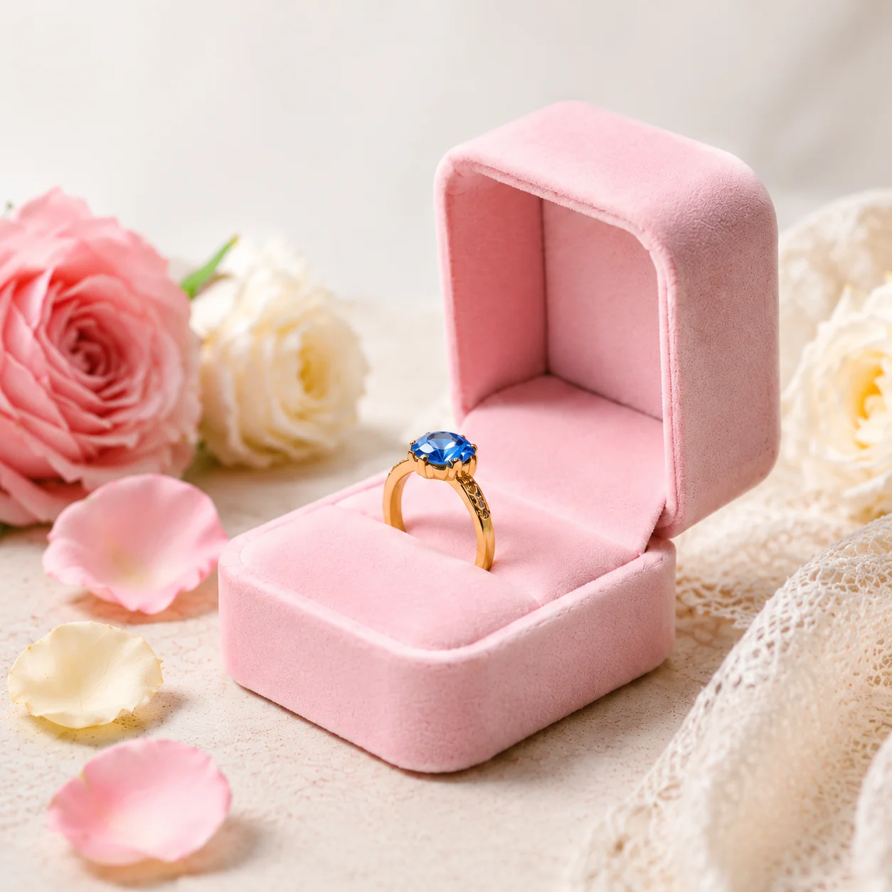 Oirlv Pink Velvet Single Ring Box - Luxury High-Density Plush Ring Bearer Box for Proposal, Engagement, Wedding Ceremony, Small Gift Storage Case