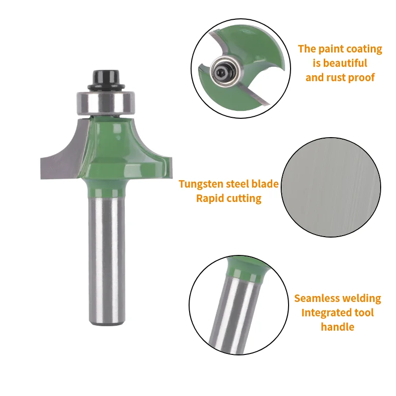 

For Wood Bit Face Mill Carbide Cutter End Mill 8MM Shank Corner Round Bit Router Bit Woodworking Milling Cutter