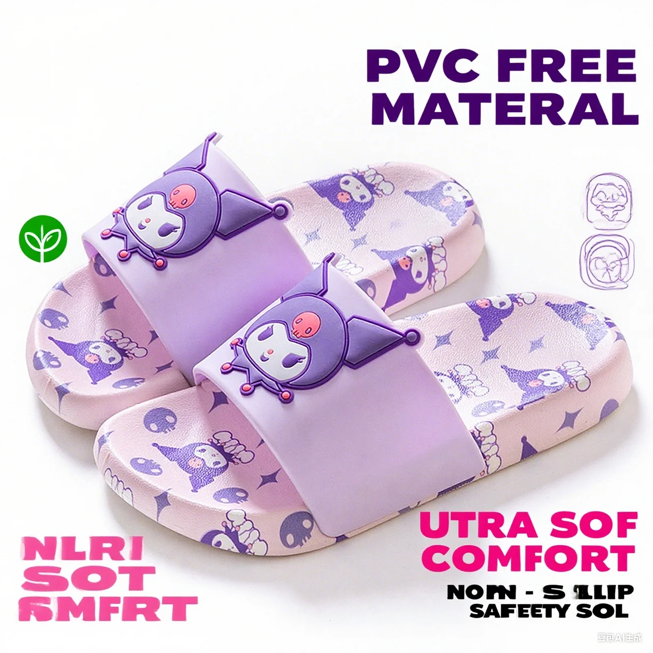 

Sanrio 2025 Summer Cartoon Kuromi Children's Slippers Girl Slipper Kids Cute Indoor Home Bathroom Shoes Boy Flip Flops