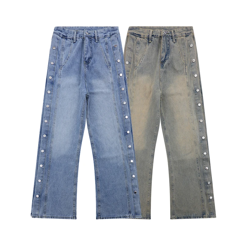 

European Heavy Beads Retro Nostalgic Washed Jeans 2025 Spring New Fashion Loose Elegant Straight Wide-leg Floor Pants