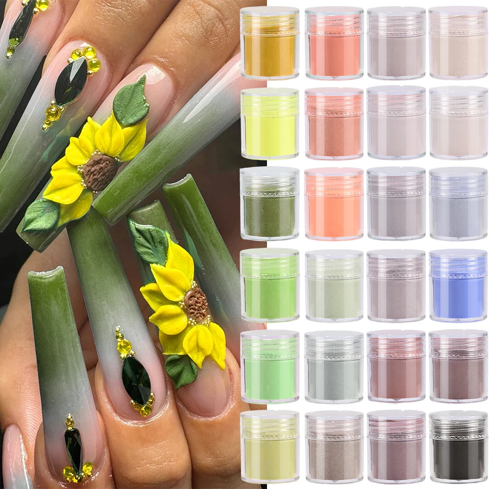 

24pcs Green Yellow Brown Nail Acrylic Powder Professional Carving Crystal Polymer Powder Nail Extension Fine Powder Decorations