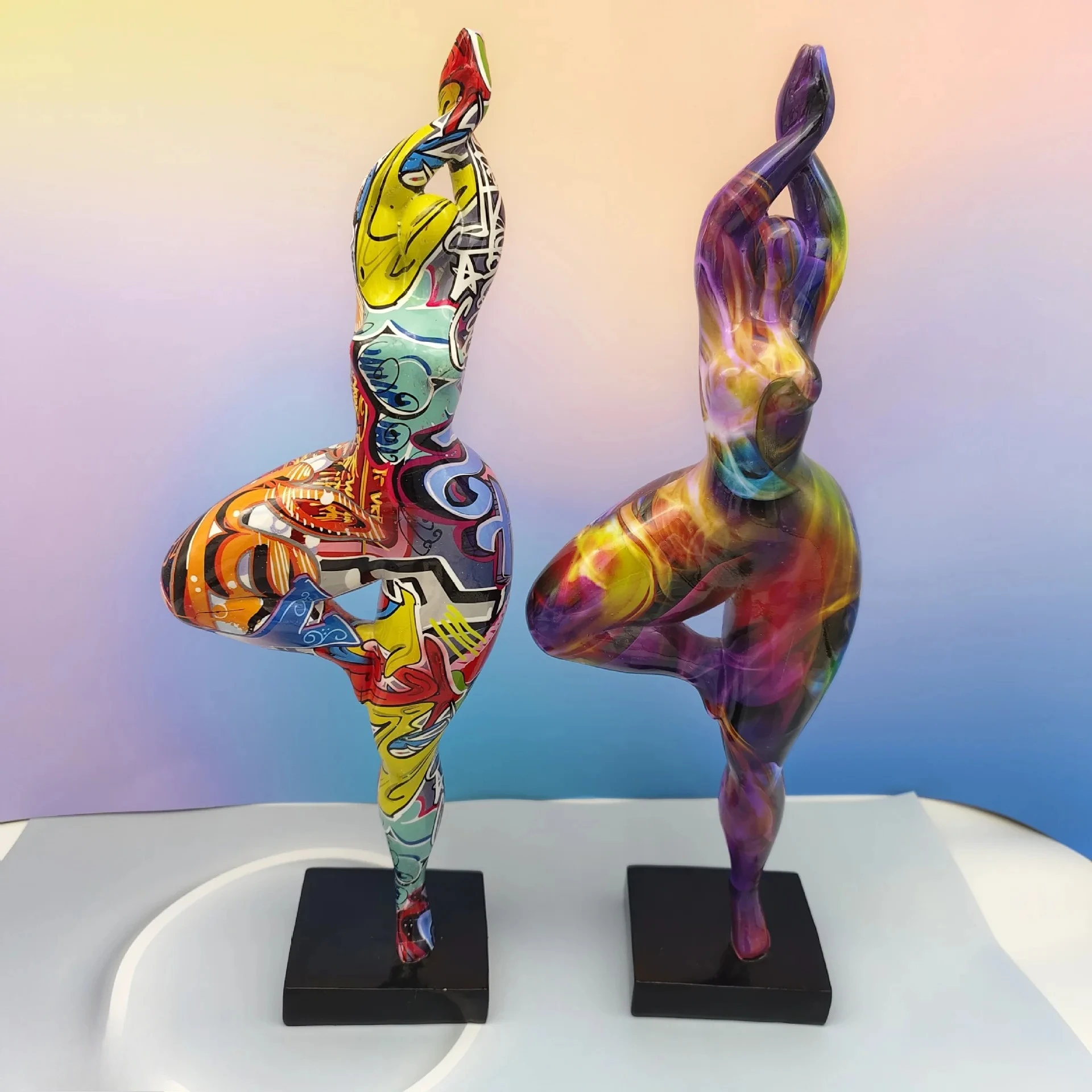 Creative Decorations Office Tabletop Ornaments Yoga Dance Fat Woman Abstract Graffiti Resin Crafts