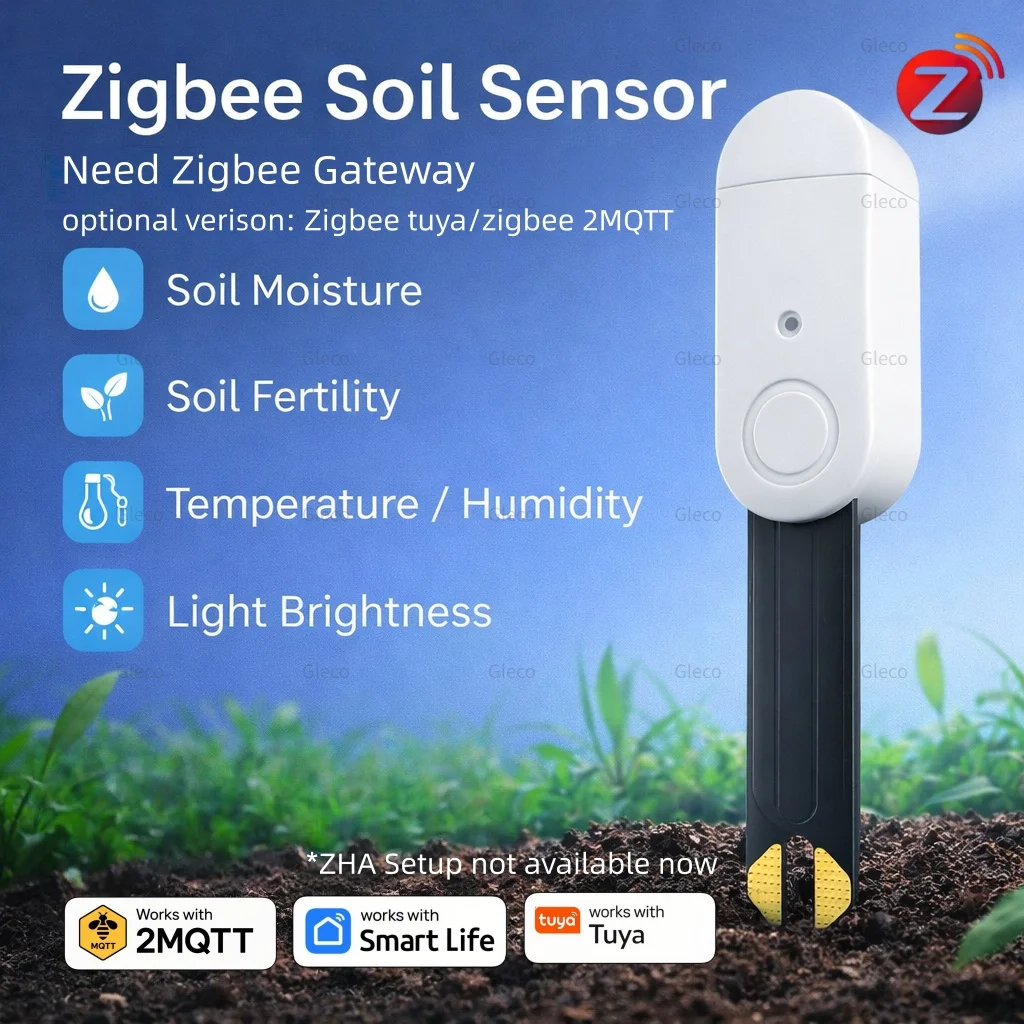 Zigbee Temperature Humidity Moisture Sensor Smart Soil Light Tester Fertility Detector App Monitor For Home Garden TUYA 2MQTT