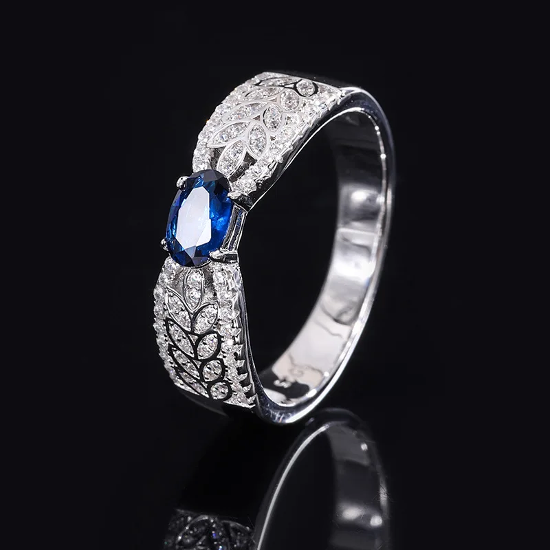 S925 Full body Silver Colorful Treasure 4 * 6 Simple Retro Diamond Women's Ring