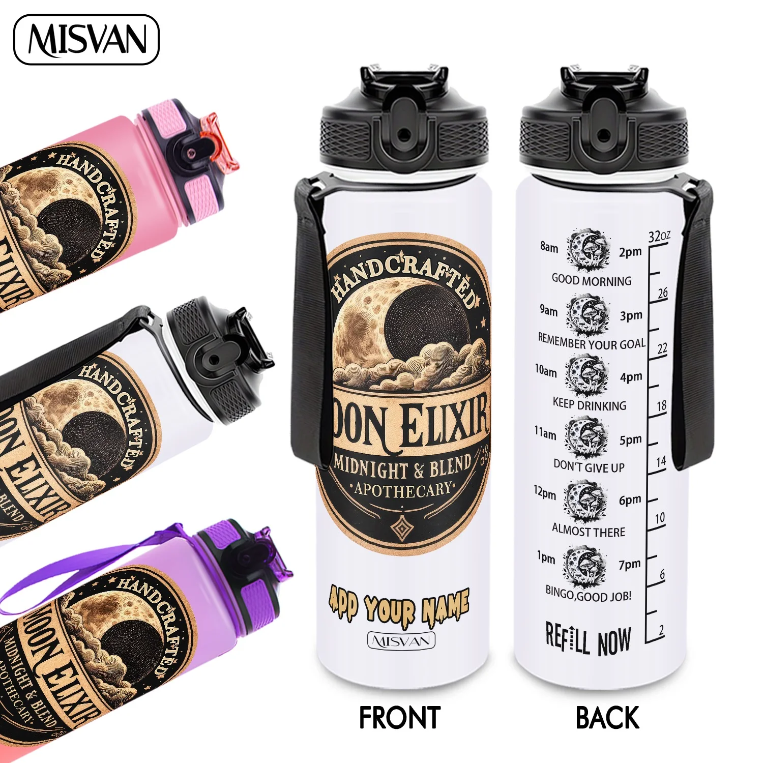 

1 шт., бутылка для воды Moon Elixir Midnight Blend Apothecary Art, 32 унции, с градиентным дизайном, герметичная, с HD-рисунком, не осыпающийся, идеально подходит для занятий спортом.