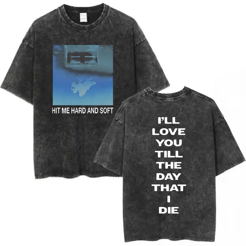 Hit Me Hard and Soft 2024 Tour Vintage Washed T Shirt Unisex Fashion Harajuku T-shirts Cotton Casual Loose Short Sleeve T Shirts