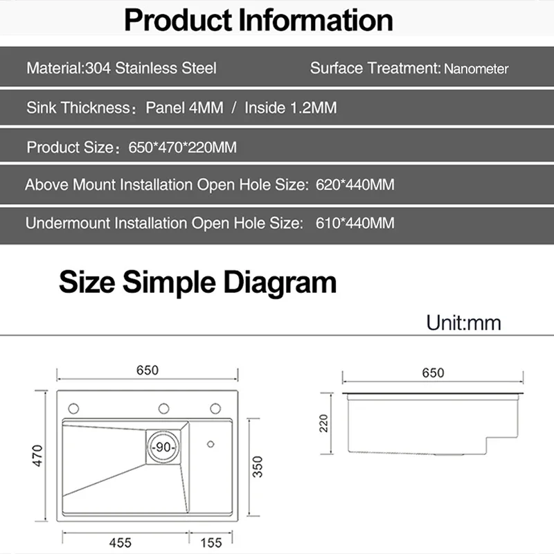 ASRAS Nanometer Cup Rinser Kitchen Sinks 4mm Thickness Handmade SUS 304 Stainless Steel Sinks Waterfall Faucet Kitchen Sinks