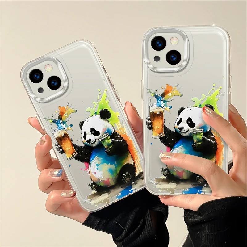 Space shell painted ink splashed panda phone case For iPhone 15 14 Plus 7 8 X XS XR 11 12 13 Pro Max Silicone Cases Cover