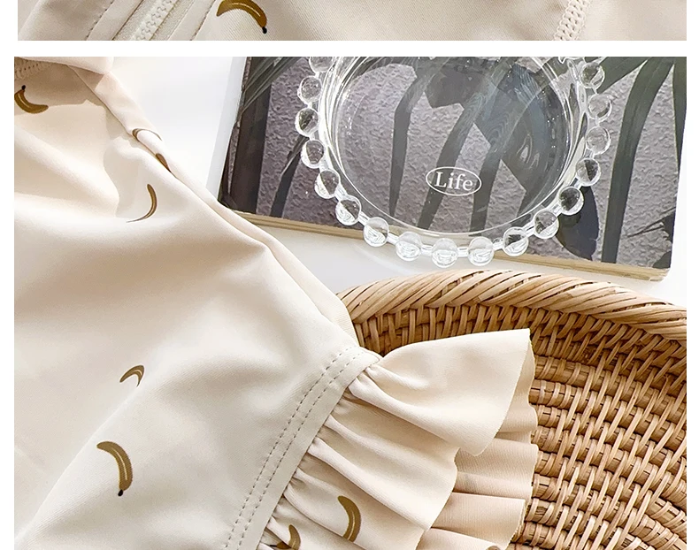 INS Kinderbadpak Meisjes Baby Eendelig Lange mouwen Zonnebrandcrème Sneldrogend Badmode Meisje Schattig Banaan Badpakken