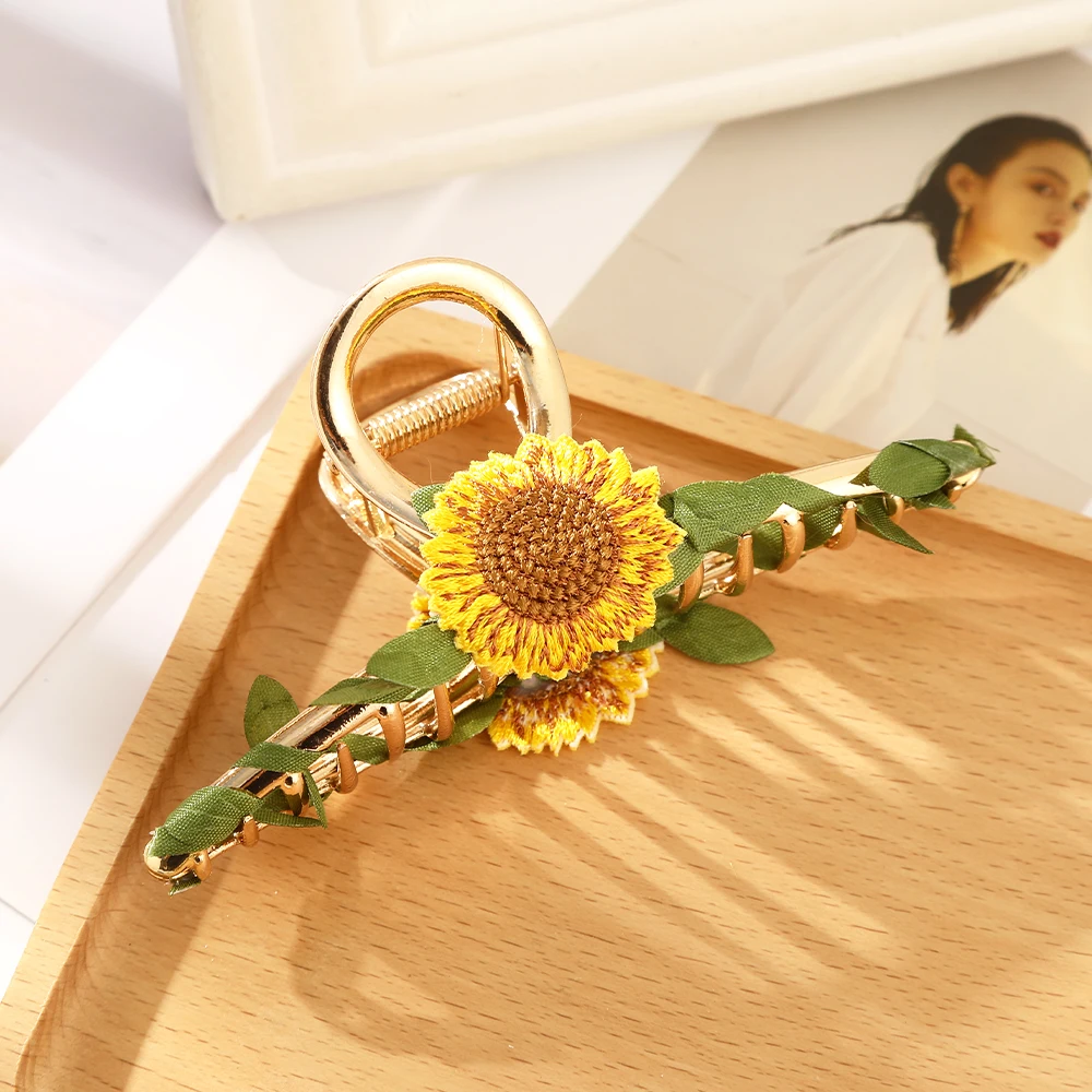 Sunflowers Hair Claw Hairpin New Vine Stripes Hair Clips Women Ponytail Hair Accessories Summer Fashion Hair Crab