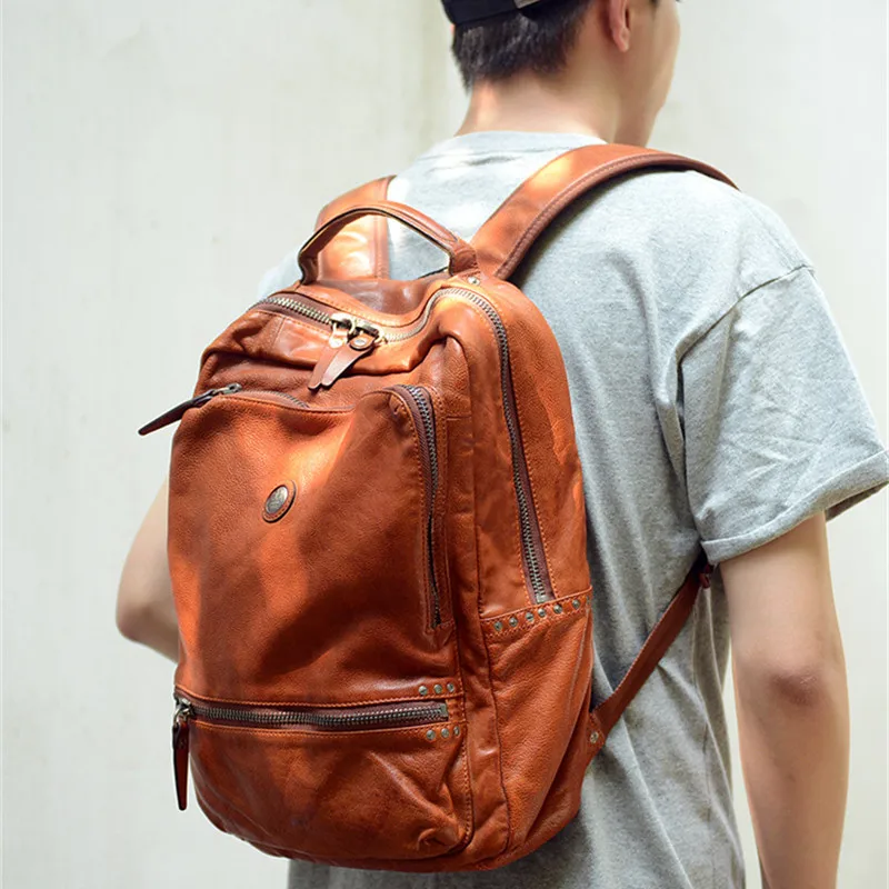 

Fashion luxury genuine leather men's large capacity backpack casual designer high quality natural cowhide travel laptop bagpack