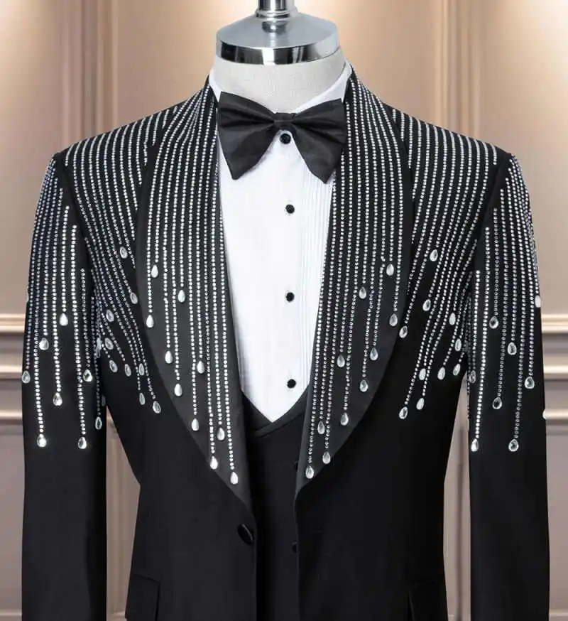 Customized Wedding Groom's Tuxedo 2 Piece Jacket Pants Crystals Shawl Lapel Formal Occasions Party Costume Homme Ropa hombre - view 4