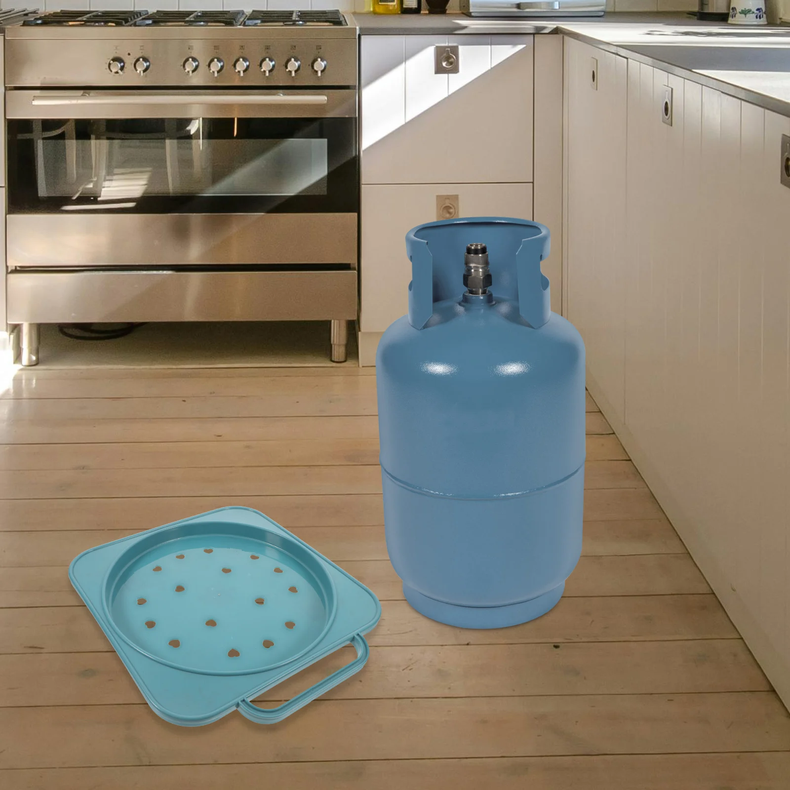 

Sturdy Abs Gas Cylinder Holder Stand Movable Propane Tank Base Handle Wheel Tray Kitchen Household Use Storage Dolly Transport