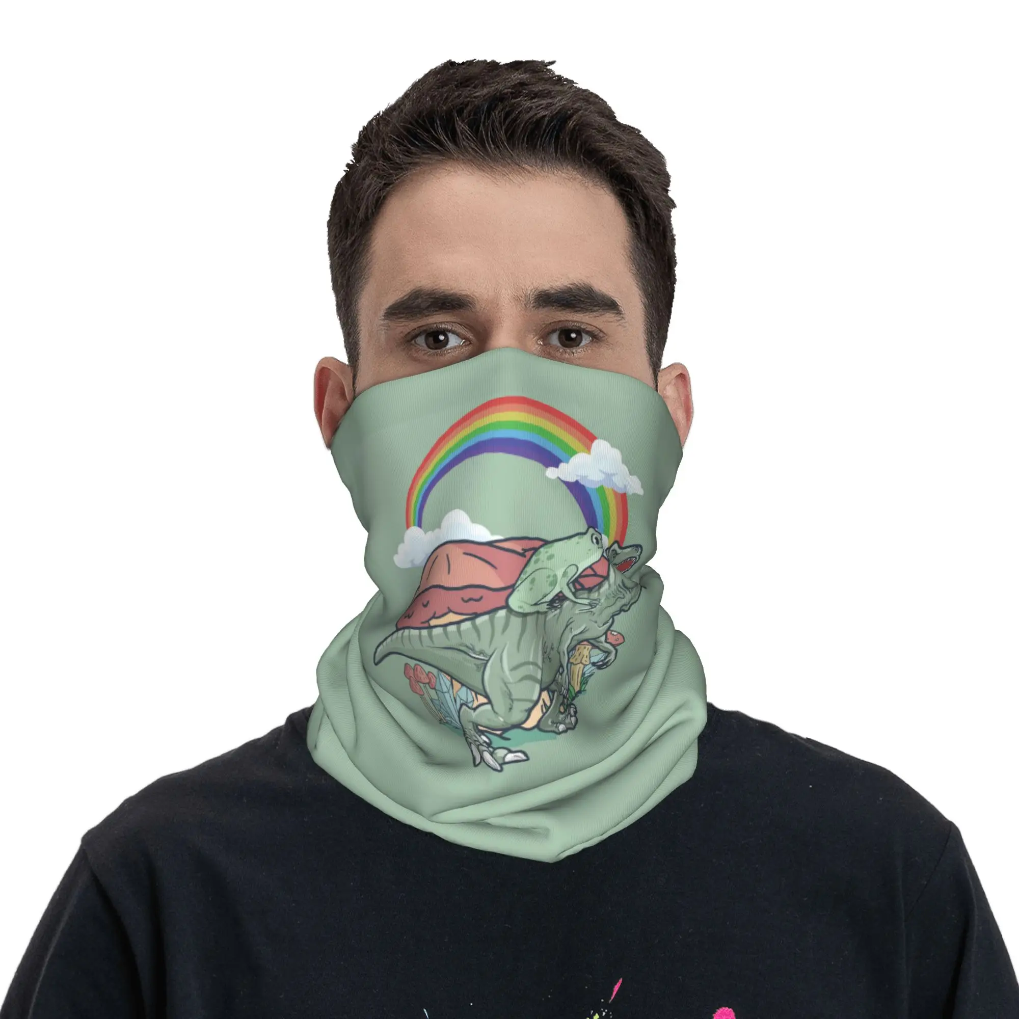 

Dinosaur and Frog Bandana Neck Cover Printed Wrap Scarf Face Mask Outdoor Sports for Men Women Adult Windproof