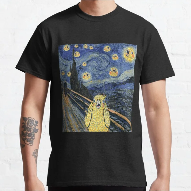 Cockatiel Starry Night Gift t shirt for birds lover 100% cotton printed tee Short Sleeve Graphic Clothes All size tops