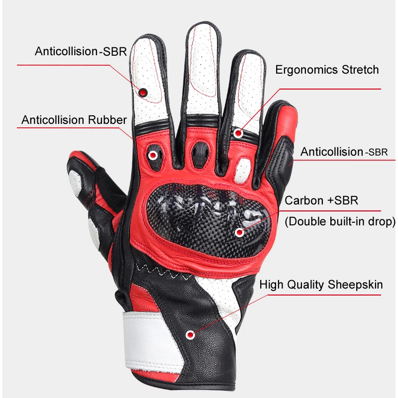 AMU motorcyclist Carbon fiber sheepskin protective bike gloves for men and women touch screen perforated motocross racing image 4