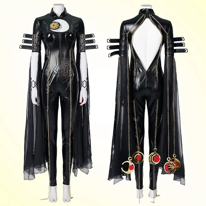 Game Bayonetta Cosplay Costume Wig Shoes Black PU Jumpsuit Adult Lady Like Woman Outfits Halloween Carnival Party Suit For Girls