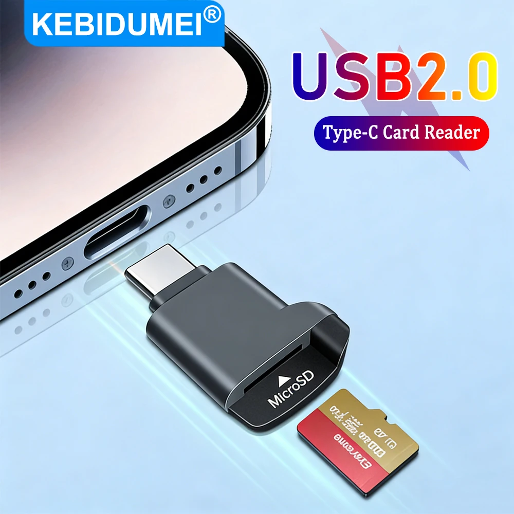 

Устройство для чтения карт памяти KEBIDUMEI USB2.0, мини-устройство для чтения карт памяти TF, поддержка емкости 2 ТБ, высокоскоростная передача данных, адаптер Type-C для телефона
