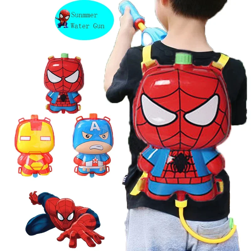 Anime Marvel Action Figure Iron Man Spiderman Doll Backpack Water Gun Toy Cartoon Beach Bath Drifting Children Birthday Gifts