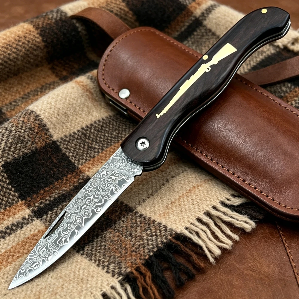 

Wood Handle High-hardness Stainless Cutting Folding Knife Damascus Outdoor Travel Preferred Portable Pocket Knife Fishing Tools