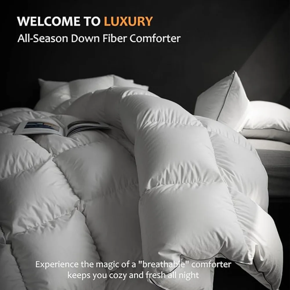 Luxury Feathers Down Fiber Comforter King Size - 750 Fill Power All Season Duvet Insert, Ultra-Soft Hotel Collection Comforter,