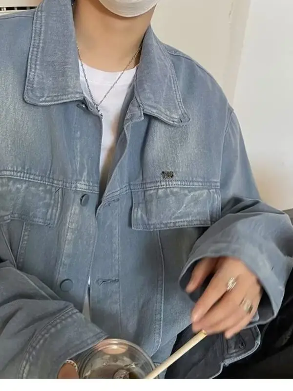 

American Sle Vintage Waed Casual Loose Large Size Men's Denim Jaet Spring Autumn Versatile Trendy Oversize Jaet