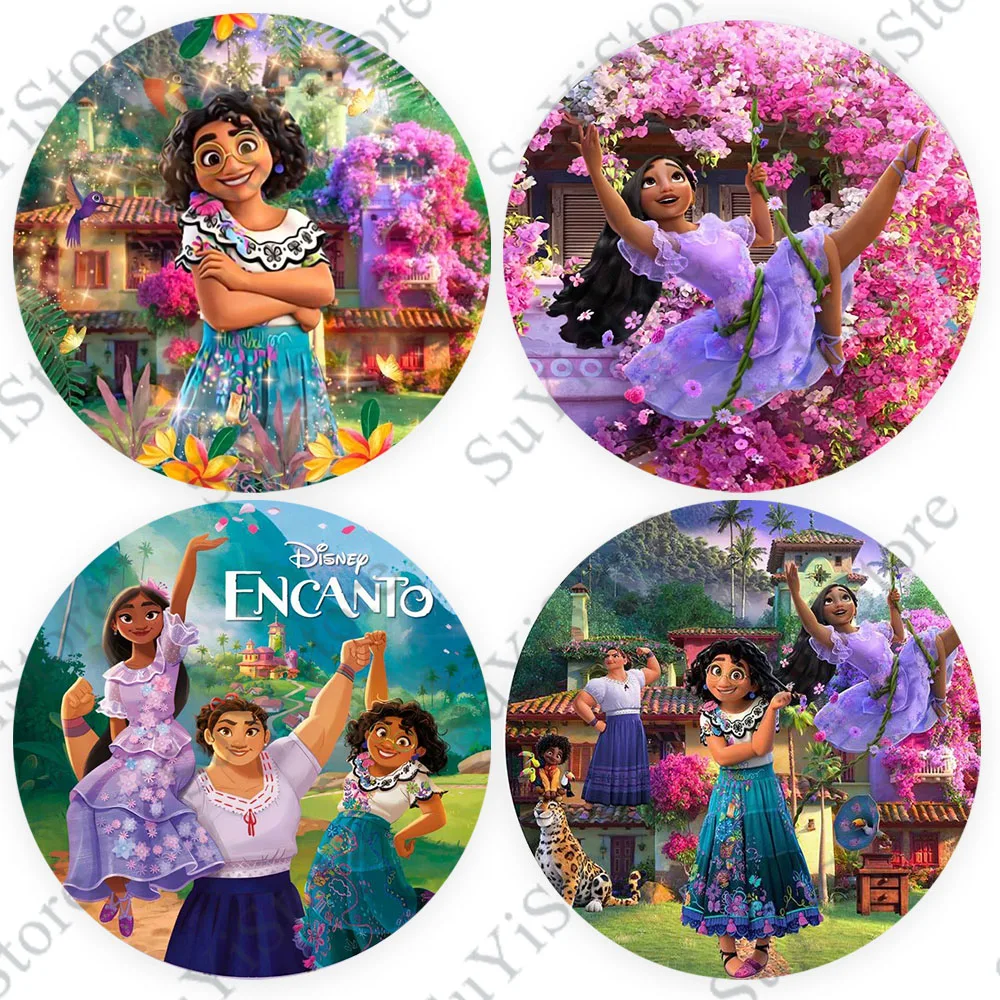 Disney Charming Encanto Round Photo Backdrop Cover For Girls Birthday Magic Whole House Circle Photography Background