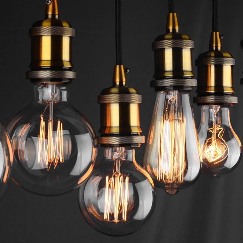 T30-300 Straight Filament Edison Retro Tungsten Filament Bulb With Iron Holder Industrial-Style Long-Flute Decorative Bulb