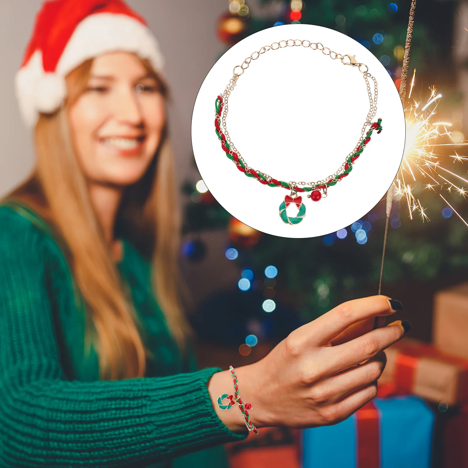 عيد الميلاد المنسوجة سوار أنيق عيد الميلاد سحر المعصم سلسلة الزخرفية مهرجان سوار هدية للنساء الرجال سلسلة المعصم جميلة #4