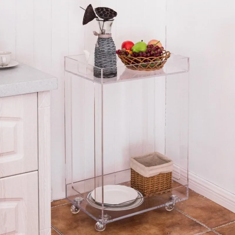 2 Tier Storage Rolling Clear Acrylic Kitchen Trolley Serving Cart