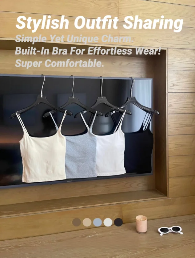 CHUANGERM Damen Einfaches Tanktop, schmal geschnittenes Trägertop, Weste, Oberbekleidung, Unterwäsche mit Brustpolster für Mädchen – Detail 3