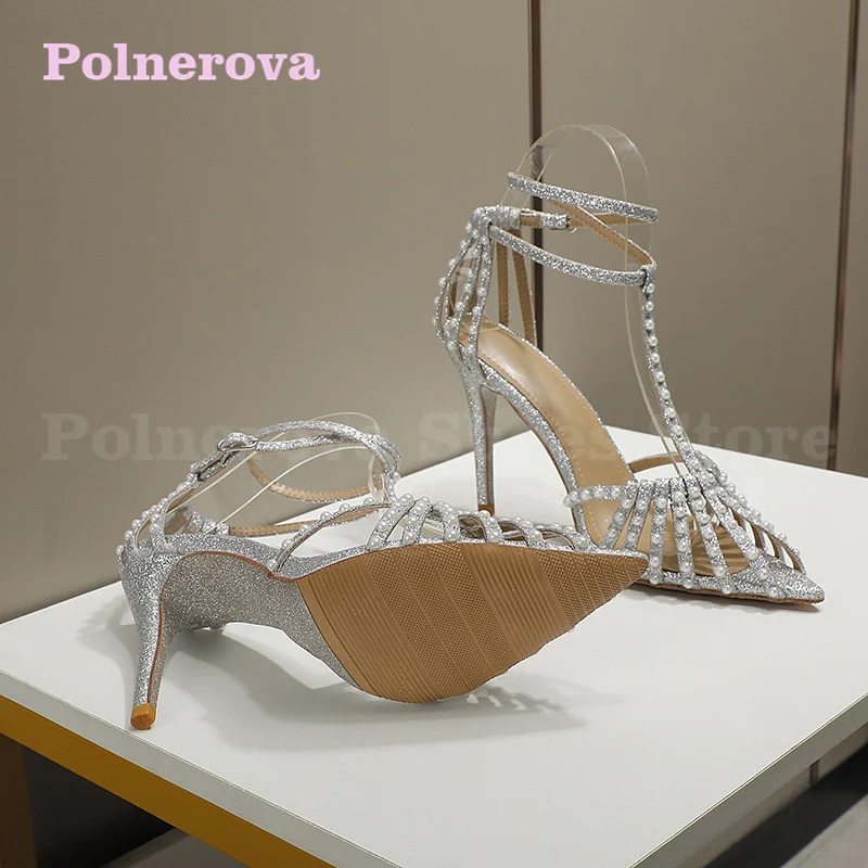 

Pearl Glitter Sandals for Women High Heel Roman High Heels Women's Party Sweet and Comfortable Pumps Luxurious Sandals