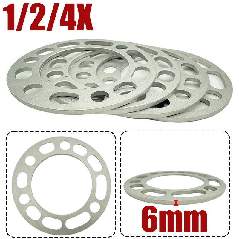 

1/2/4X Universal Car Wheel Spacer 6X139.7 6mm Aluminum Alloy 6 Holes ET Wheel Tire Spacers Shims Plate Wheel Gasket Silver