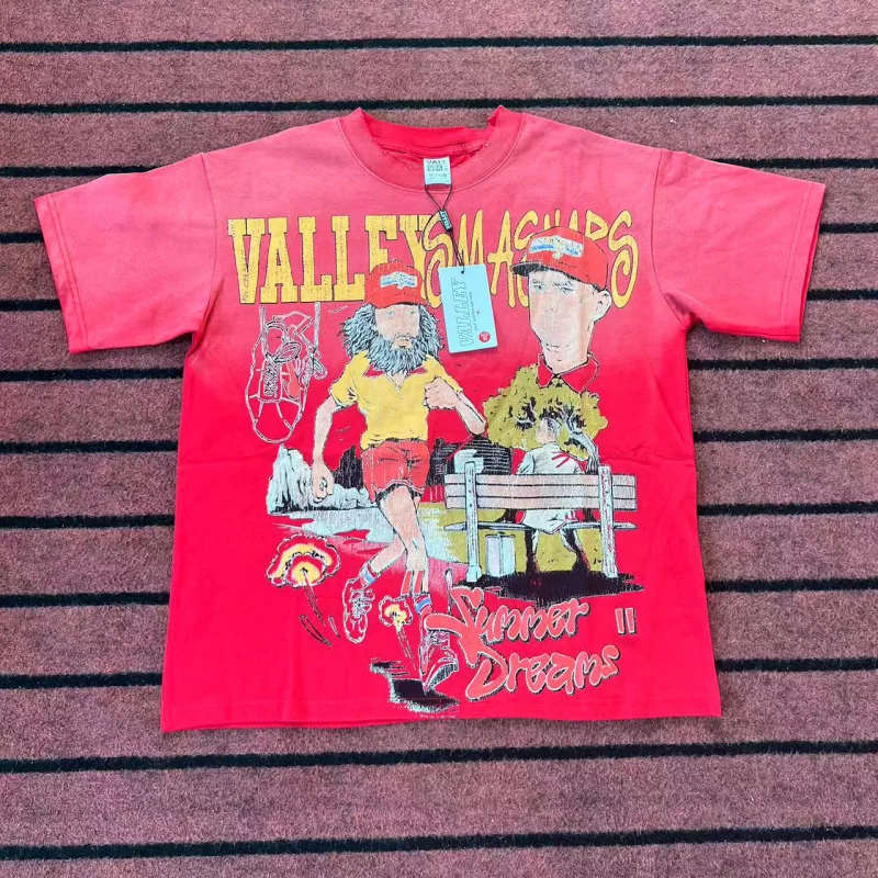 تي شيرت برسومات Valley Dreams بنمط أمريكي عتيق ورقبة دائرية وطباعة كارتونية تي شيرت غير رسمي للرجال ملابس خروج فضفاضة مغسولة للرجال #2