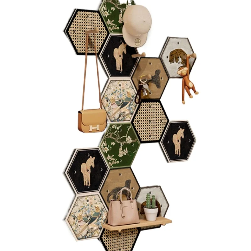 

Light luxury entrance hole board shelf, storage wall geometric diagram display stand, door decorative wall