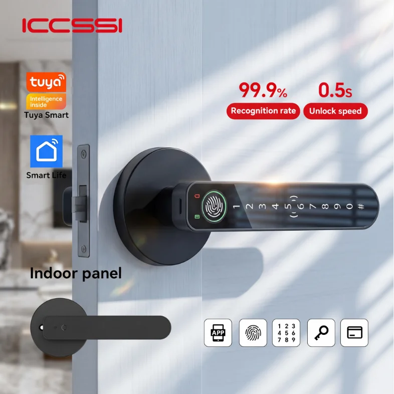 

Умный дверной замок с функцией распознавания отпечатков пальцев, разблокировка через Bluetooth и приложение, IC-карта, пароль, защита от кражи, электронный замок для спальни и офиса, сертифицирован CE.