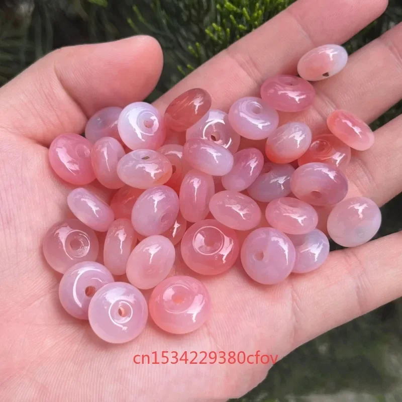 Natural Pink Agate Doughnut Beads Bracelet Necklace Accessories DIY Jewellery Handmade Fashion Personality Lucky Gift