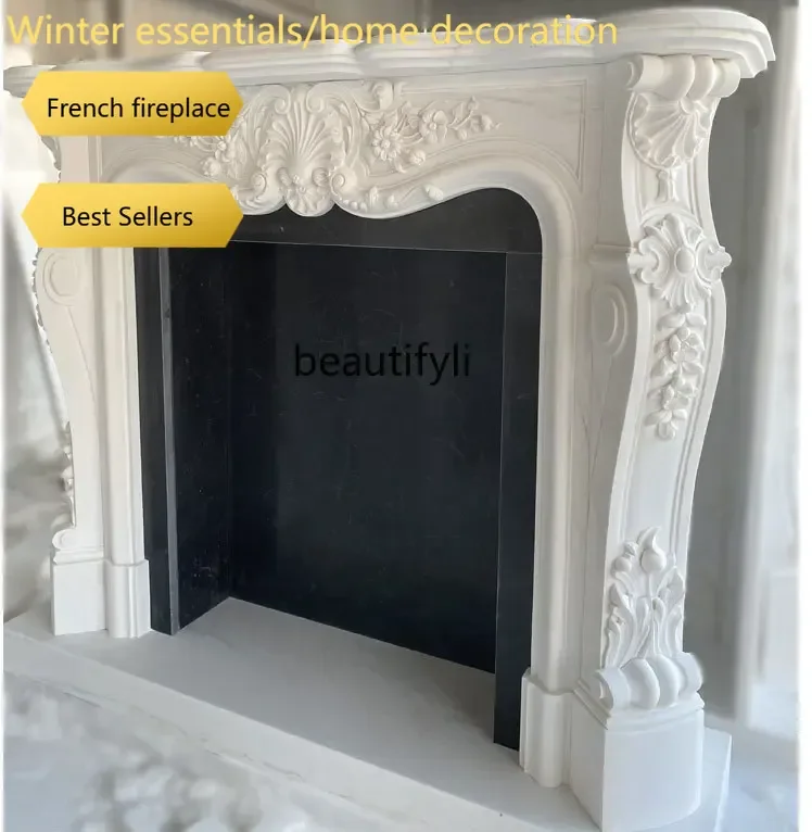 Marble fireplace stone carving French marble white jade decorative natural stone carving mantel