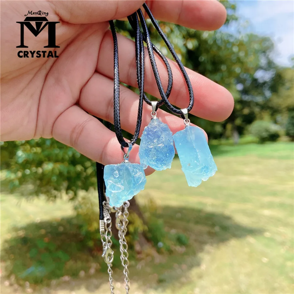 Natural Ocean Blue Aquamarine Crystal Stone Necklace Pendant Jewelry For Women Lady Men Love Healing Gift Crystal Gemstone