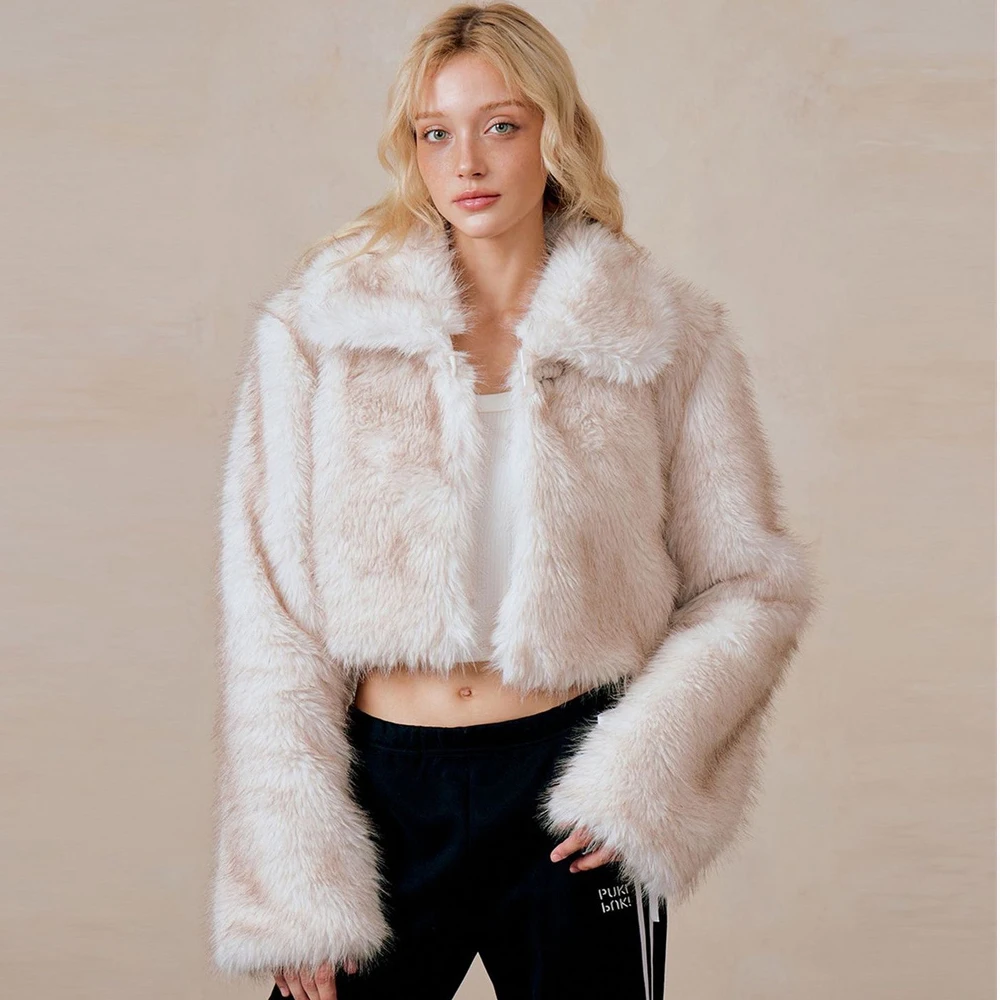 2024 Winter New Fashion Gradient Fluffy Fur Coat Women High Street Square collar Fur Collar Faux Fox Fur Jacket Female Overcoats