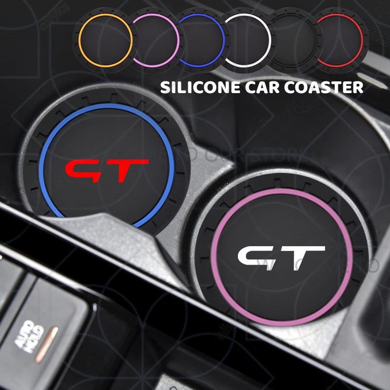 

2pcs GT Sport Logo For Megane Kadjar Twingo Clio Espace Car Badge Water Cup Holder Anti-slip Pad Mat Bottle Slot Coaster Styling