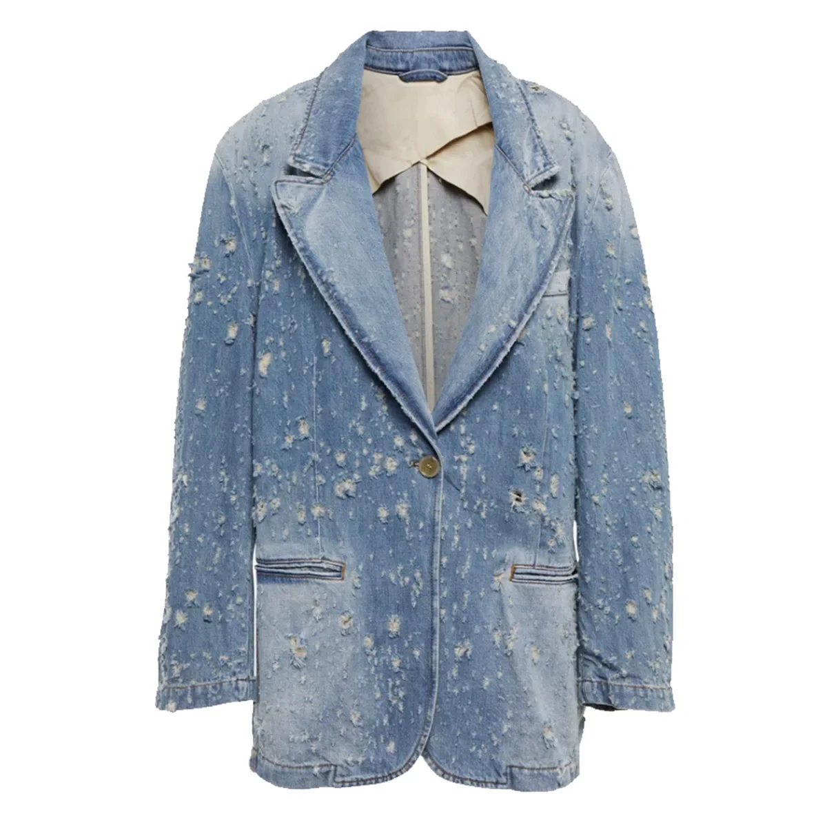 Blue Denim Women 1 Piece Blazer Jacket Fashion Daily Spring Coat Female Business Work Wear Long Sleeve Outfit