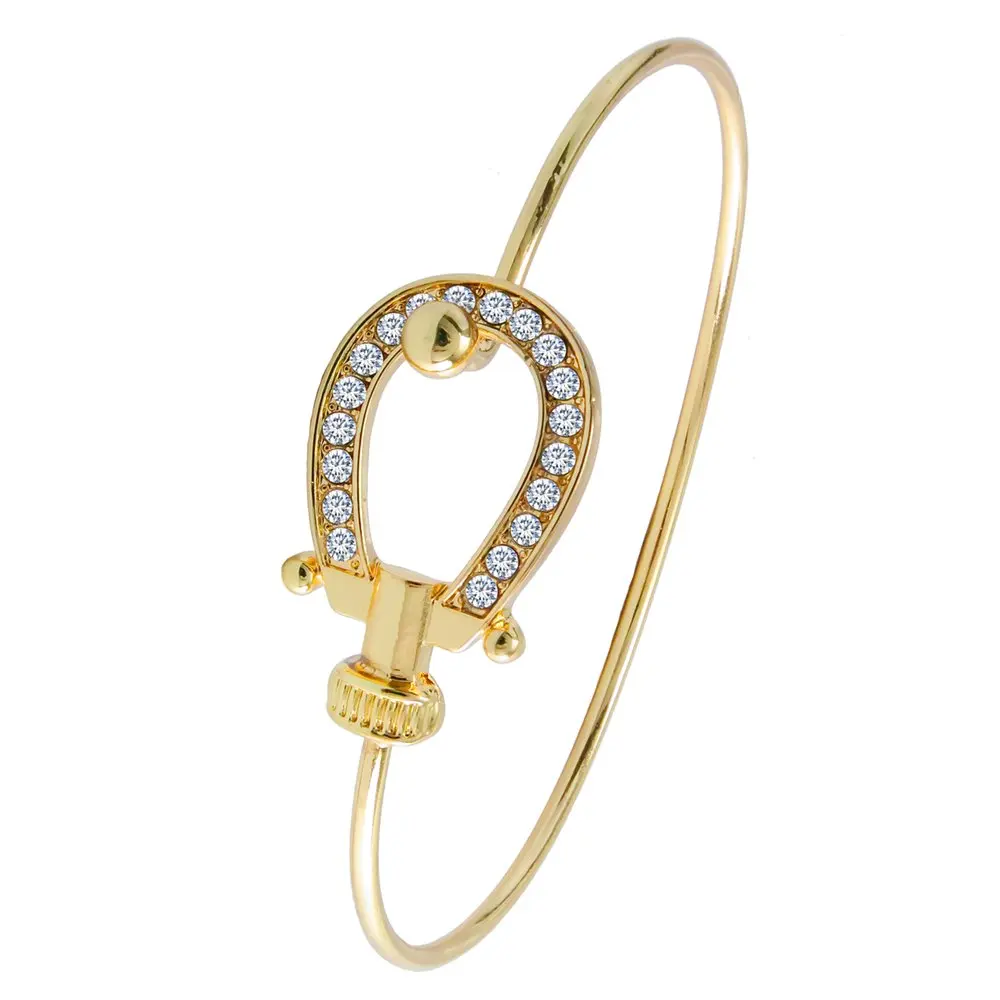 

Crystal Lucky Horseshoe Bangle Open Hook Bangle Bracelet for Horse Lover (Gold)