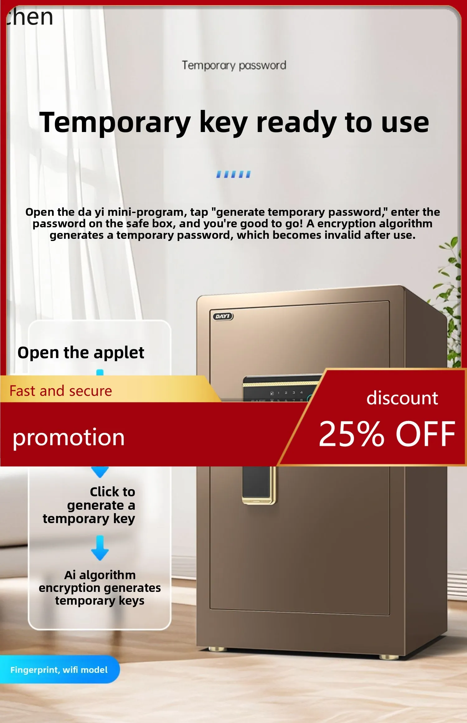 

HT Safe Box Home Safe Box Money Storage Fingerprint Bedside Cabinet Office New Invisible