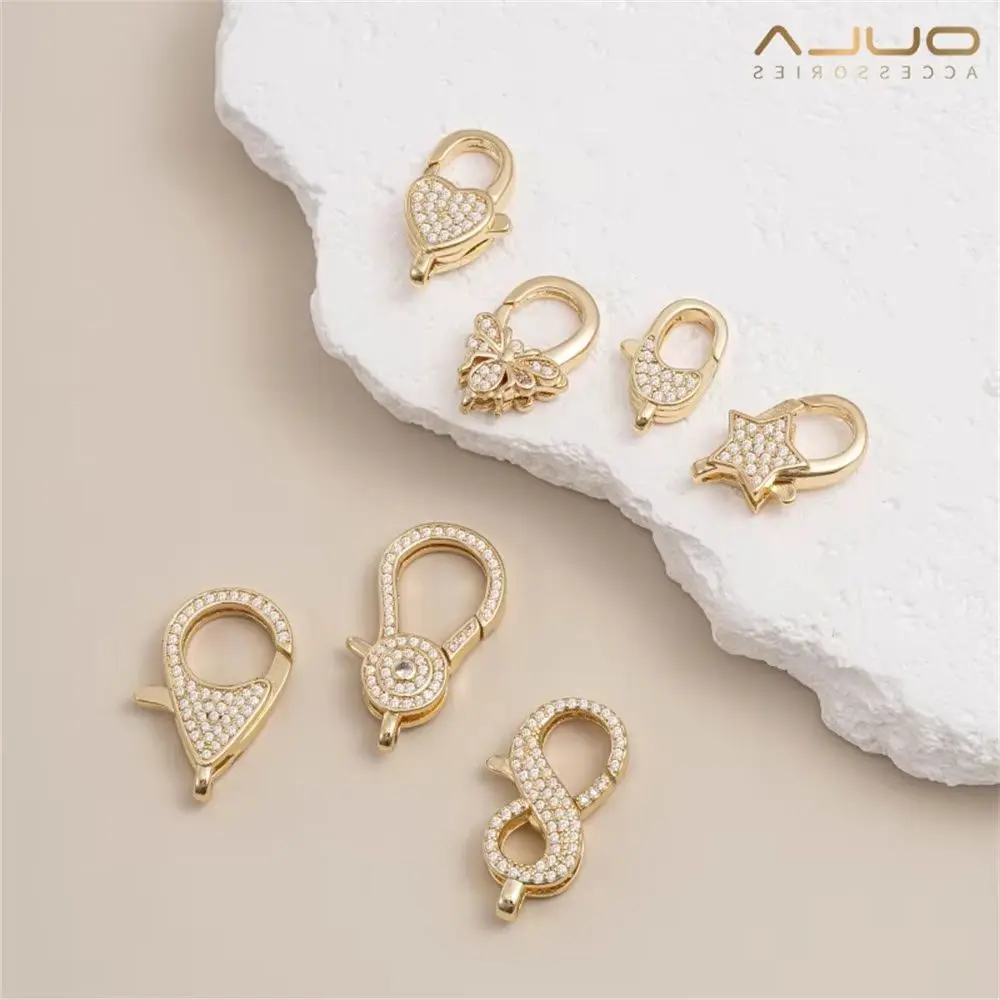 Micro-inlaid Zircon Spring Clasp 14K Gold-plated Five-pointed Star Bee Heart-shaped Lobster Clasp Diy High-end Accessory Clasp