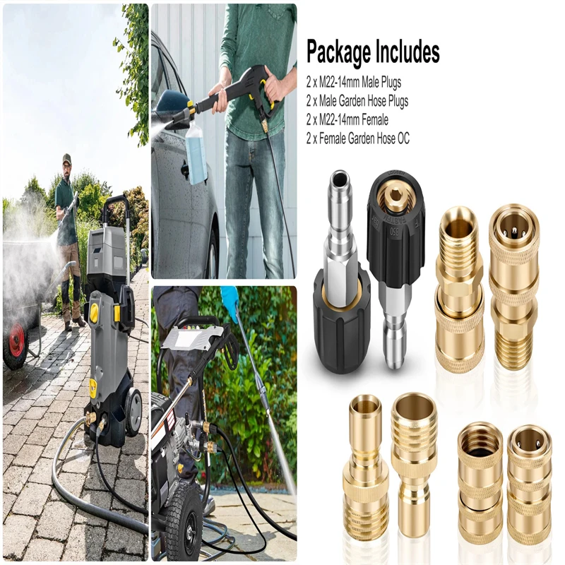 

Метрический конический адаптер для быстрого подключения для мойки высокого давления, набор быстроразъемных адаптеров M22, поворотный к быстрому соединению 3/8 дюйма, 3/4 дюйма к быстроразъемному соединению