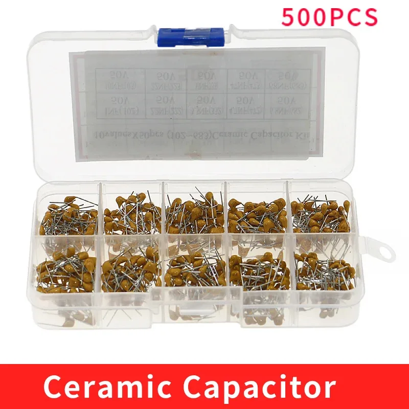 500pcs 10Value Each 50pcs 1nF~68nF 102- 683 Multilayer Monolithic Ceramic Capacitors Assorted kit Box