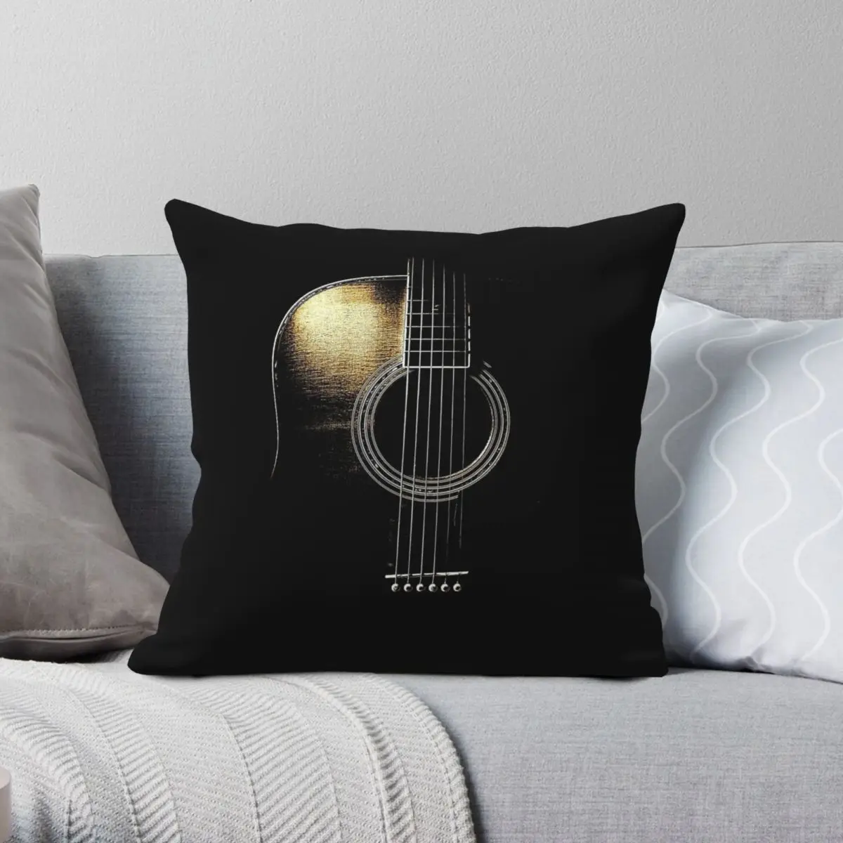 Acoustic Guitar Guitarist Square Pillowcase Polyester Linen Velvet Pattern Zip Decor Home Cushion Cover 45x45