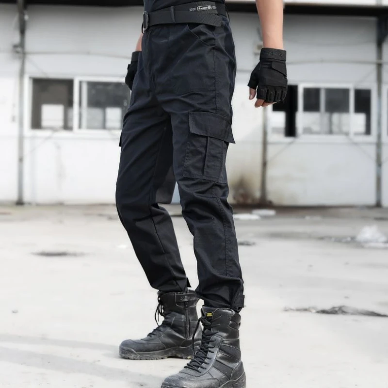 

Мужские черные тактические тренировочные брюки, тактические рабочие брюки-карго с сетчатыми вставками, весенне-осенние повседневные износостойкие прочные брюки